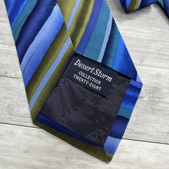 J. Garcia DESERT STORM Blue & Olive Pattern Silk Tie - Picture 3 of 5